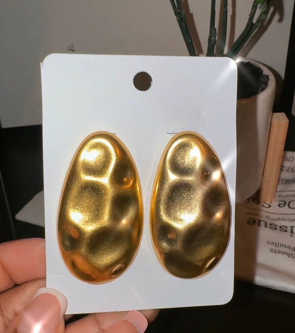 Hammered Gold Oval Earrings