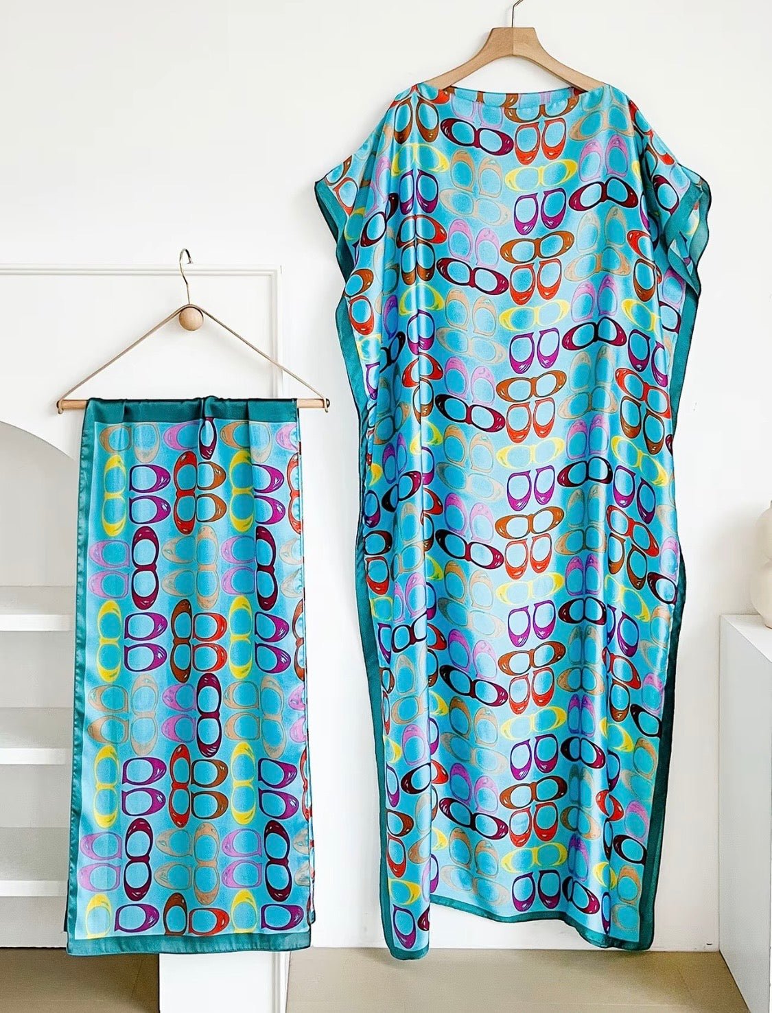 Teal Eyeglass Print Moo Moo Dress with Matching Scarf