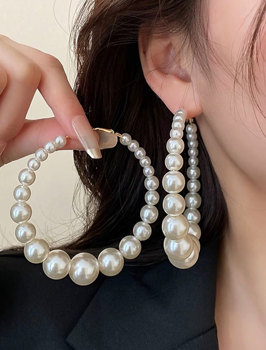 Graduated Pearl Hoop Earrings