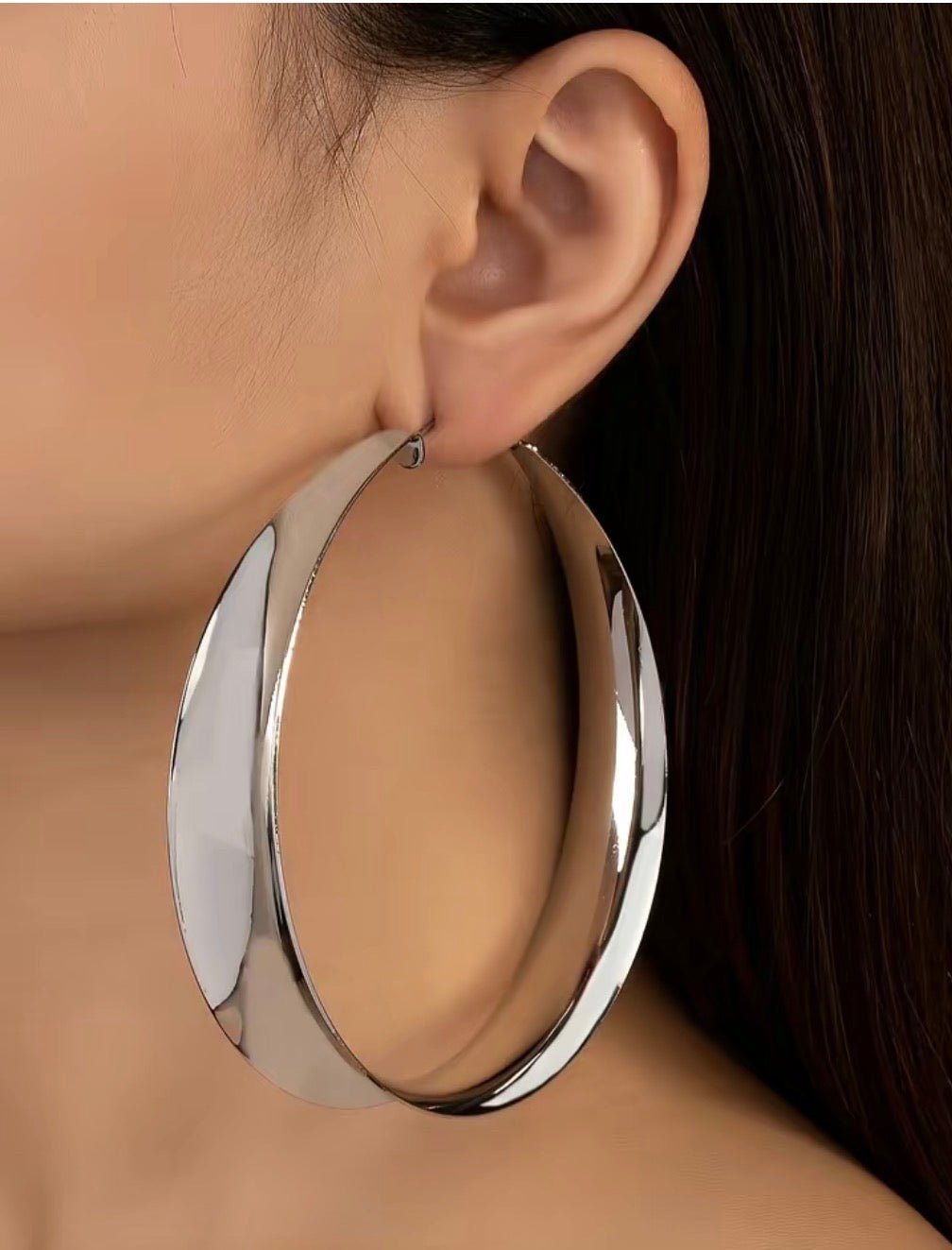 Oversized Flat Silver Hoop Earrings
