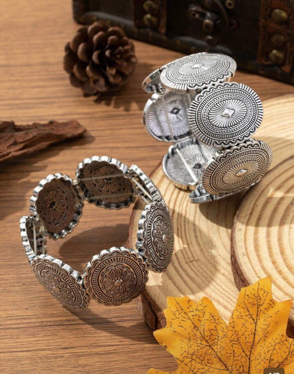 Silver Concho Disc Stretch Bracelet