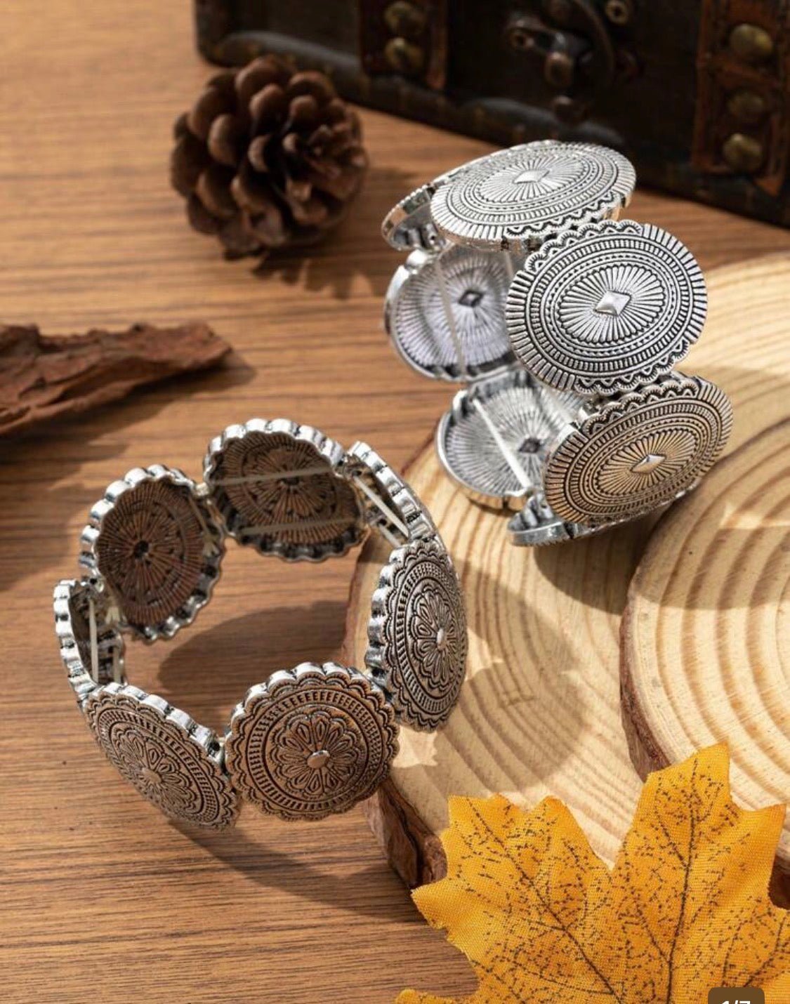 Silver Concho Disc Stretch Bracelet