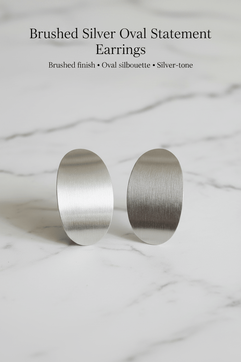 Brushed Silver Oval Statement Earrings