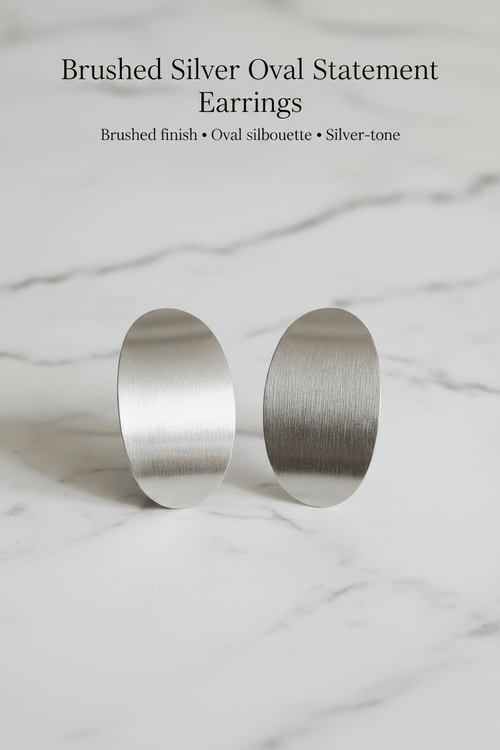 Brushed Silver Oval Statement Earrings