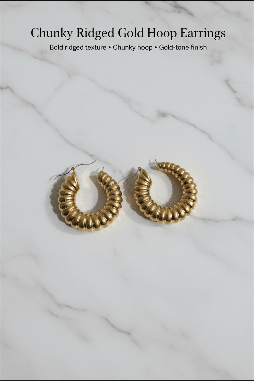 Chunky Ridged Gold Hoop Earrings