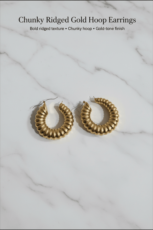 Chunky Ridged Gold Hoop Earrings