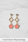 Coral Clover Drop Earrings