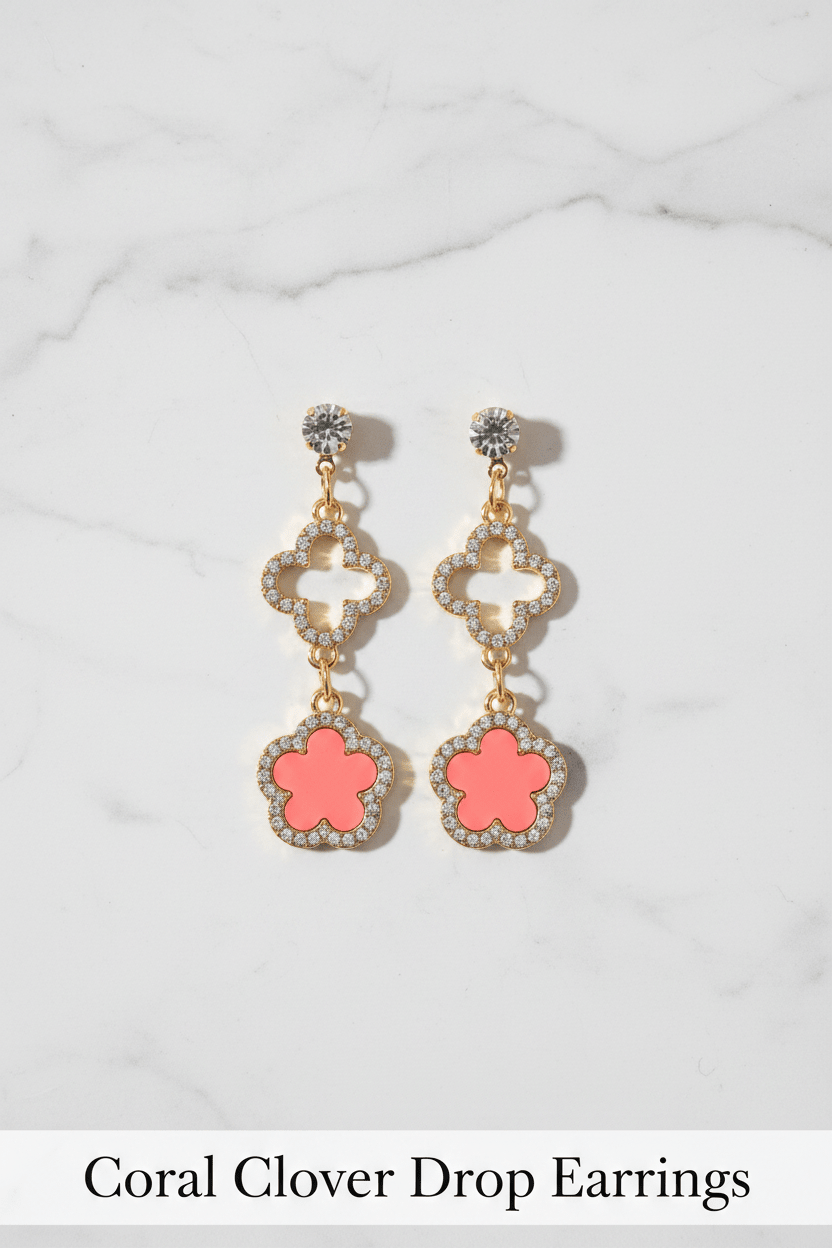 Coral Clover Drop Earrings