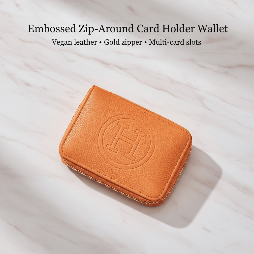 Embossed Zip-Around Card Holder Wallet