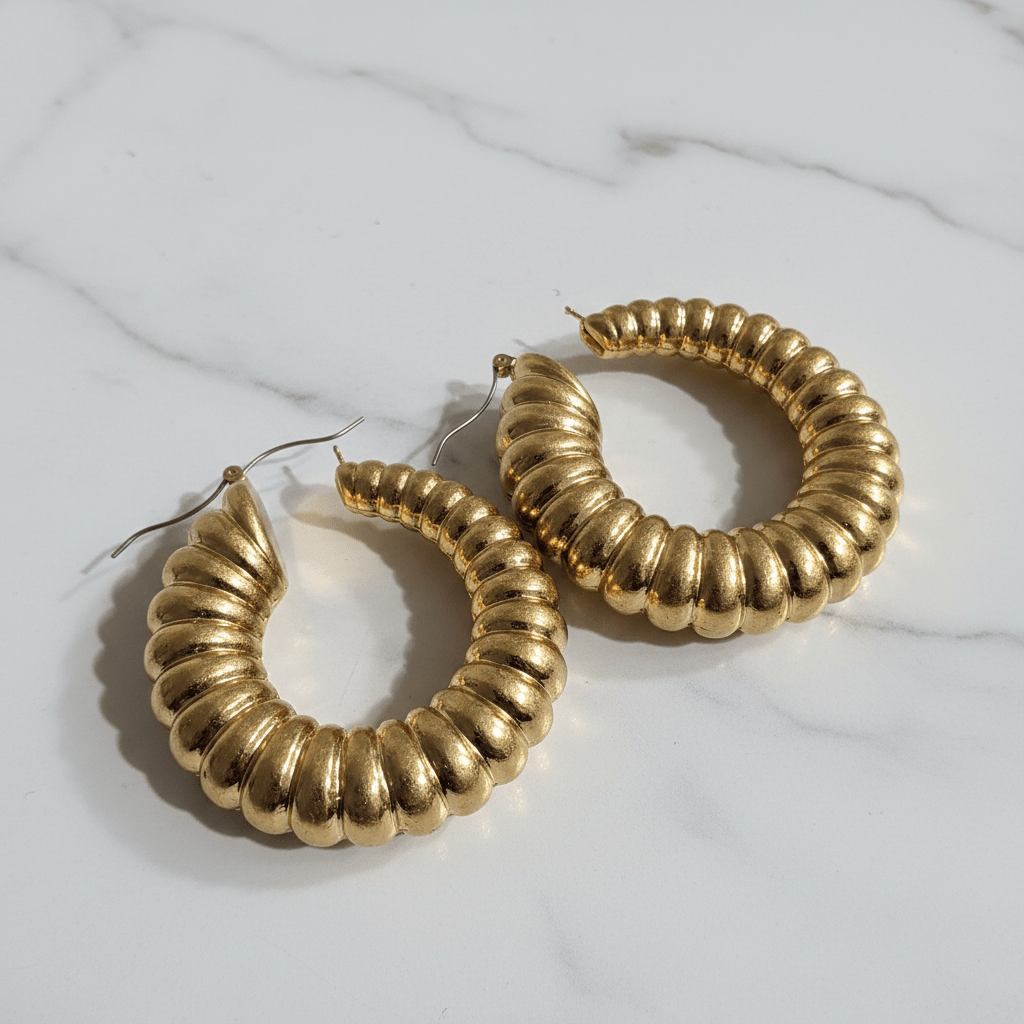Chunky Ridged Gold Hoop Earrings