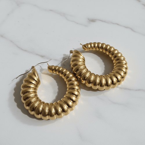 Chunky Ridged Gold Hoop Earrings