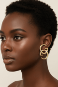 Gold Double-G Statement Stud Earrings - Pixie Cut Model