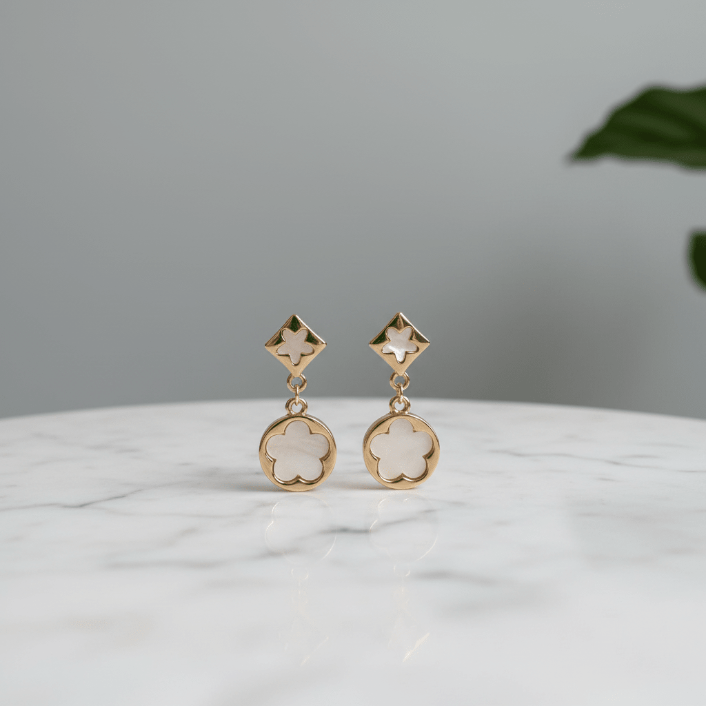 Gold Flower Drop Earrings