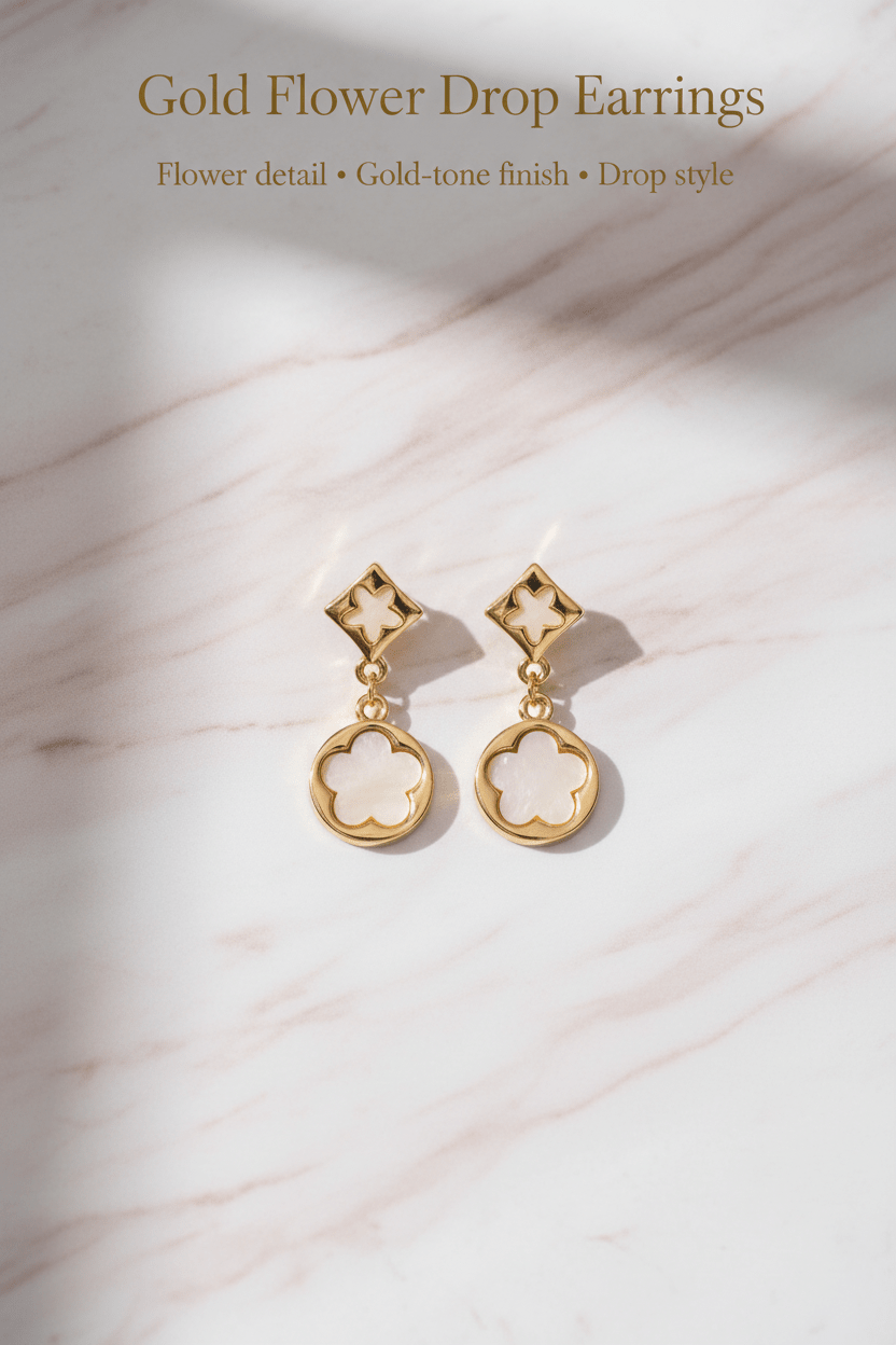Gold Flower Drop Earrings