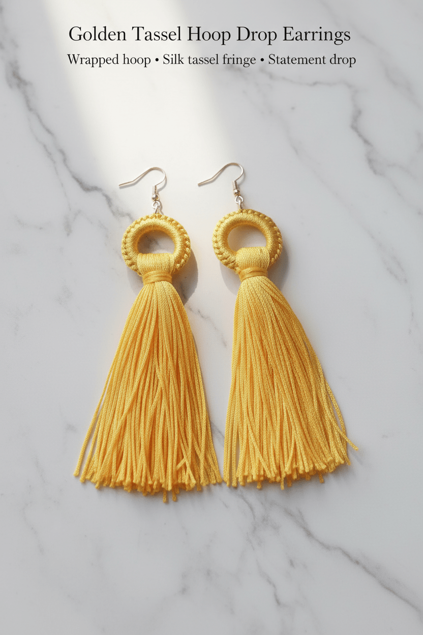 Golden Tassel Hoop Drop Earrings
