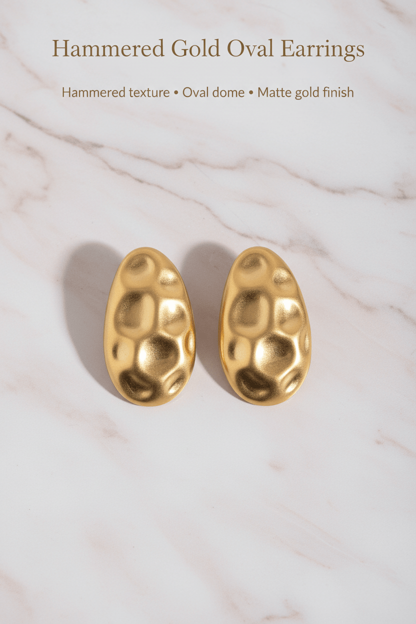 Hammered Gold Oval Earrings