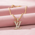 Gold LV Pendant Cuban Link Necklace