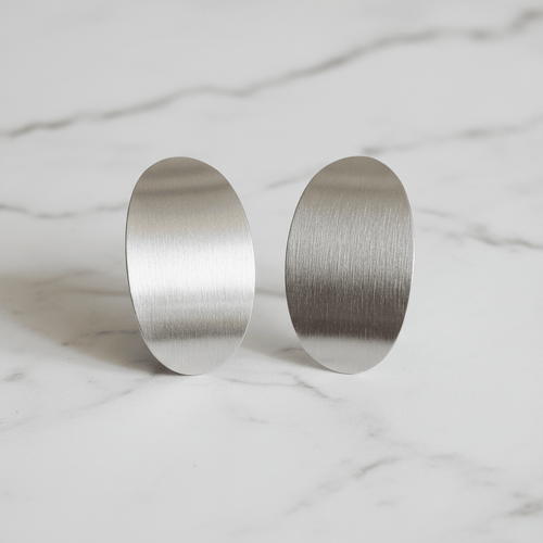 Brushed Silver Oval Statement Earrings