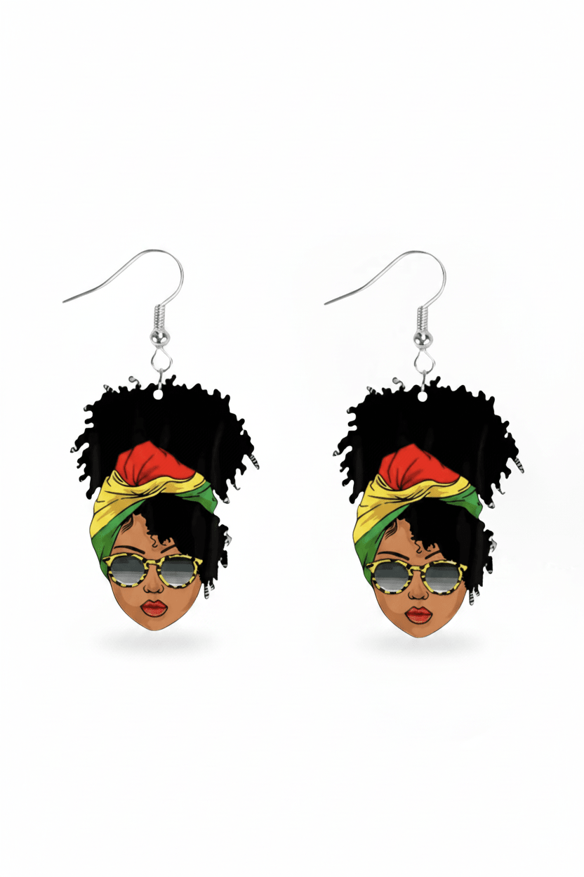 Afro Queen Novelty Drop Earrings - white background