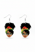Afro Queen Novelty Drop Earrings - white background
