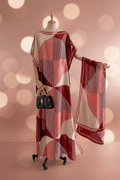 Burgundy and blush color block moo moo dress with rose gold gradient background