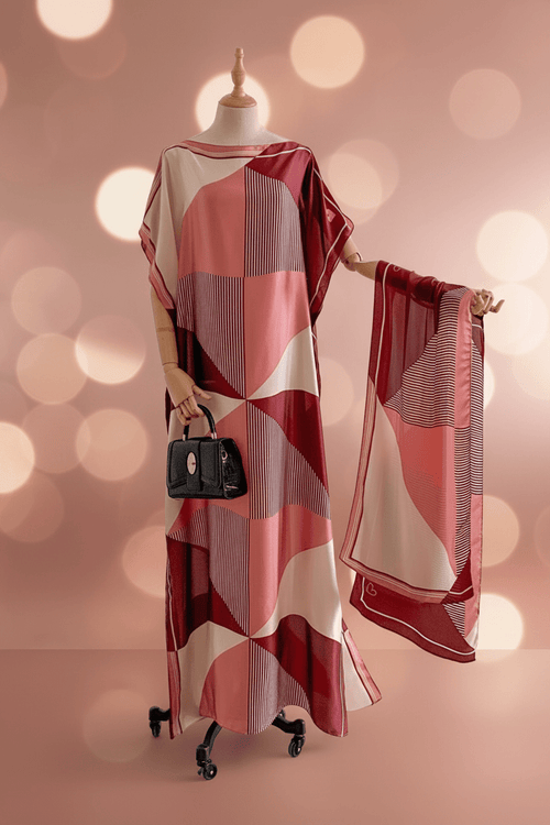 Burgundy and blush color block moo moo dress with rose gold gradient background