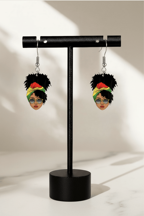 Afro Queen Novelty Drop Earrings - display stand