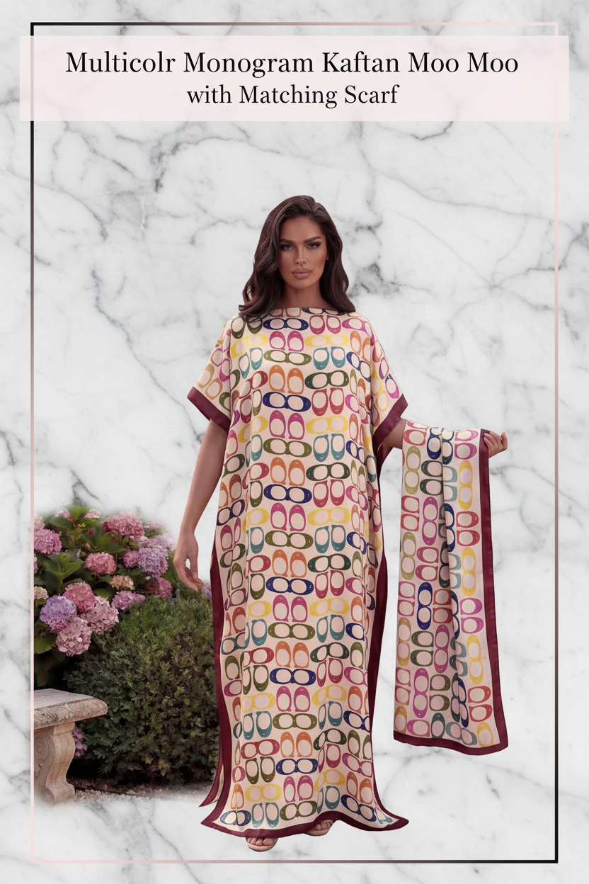 Multicolor Monogram Kaftan Moo Moo with Matching Scarf