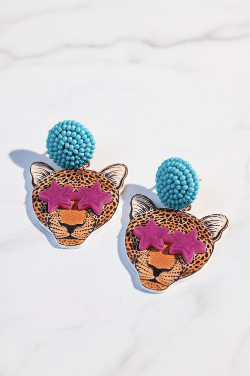 Leopard Star Sunglasses Drop Earrings - upright display