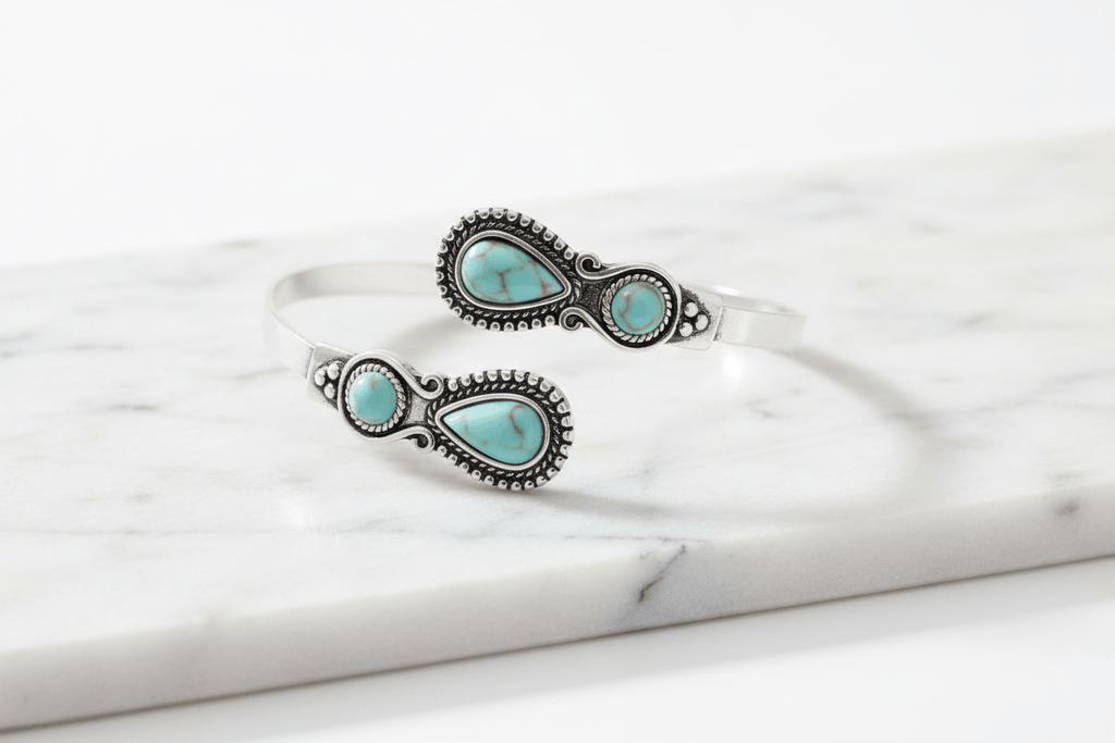 Turquoise Stone Silver Cuff Bracelet - HD product shot
