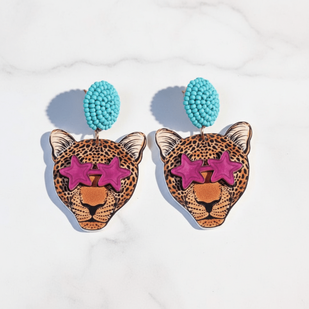 Leopard Star Sunglasses Drop Earrings - flat lay