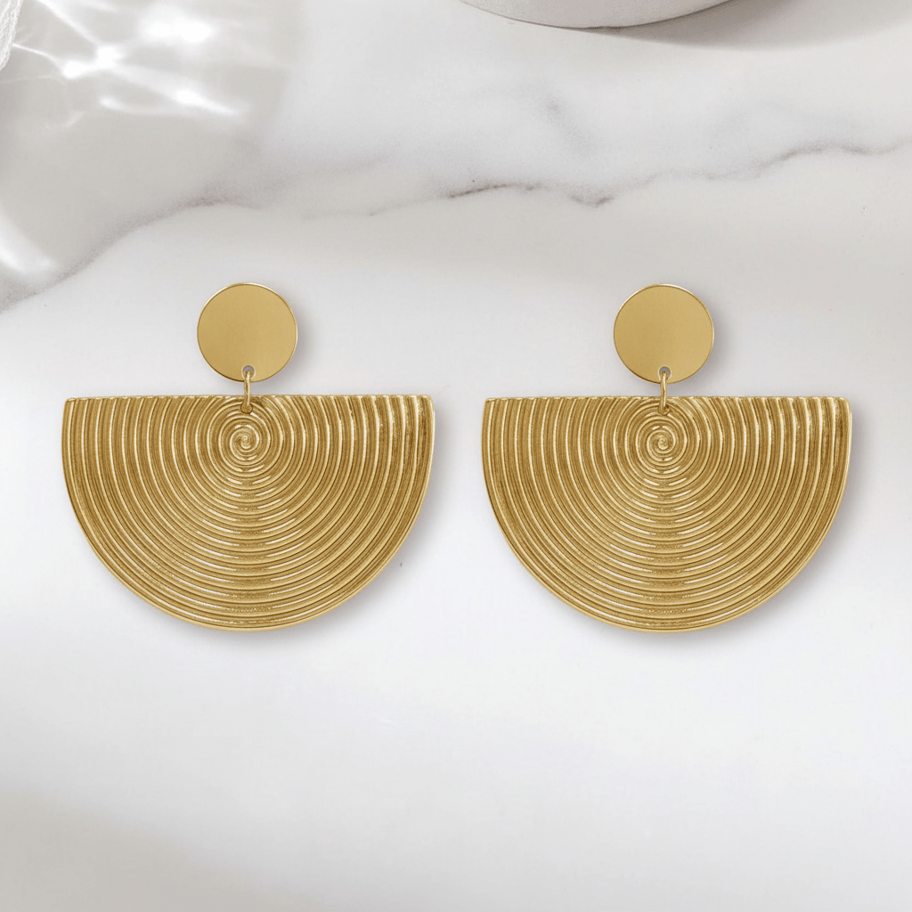 Gold Half-Moon Spiral Drop Earrings - HD product photo