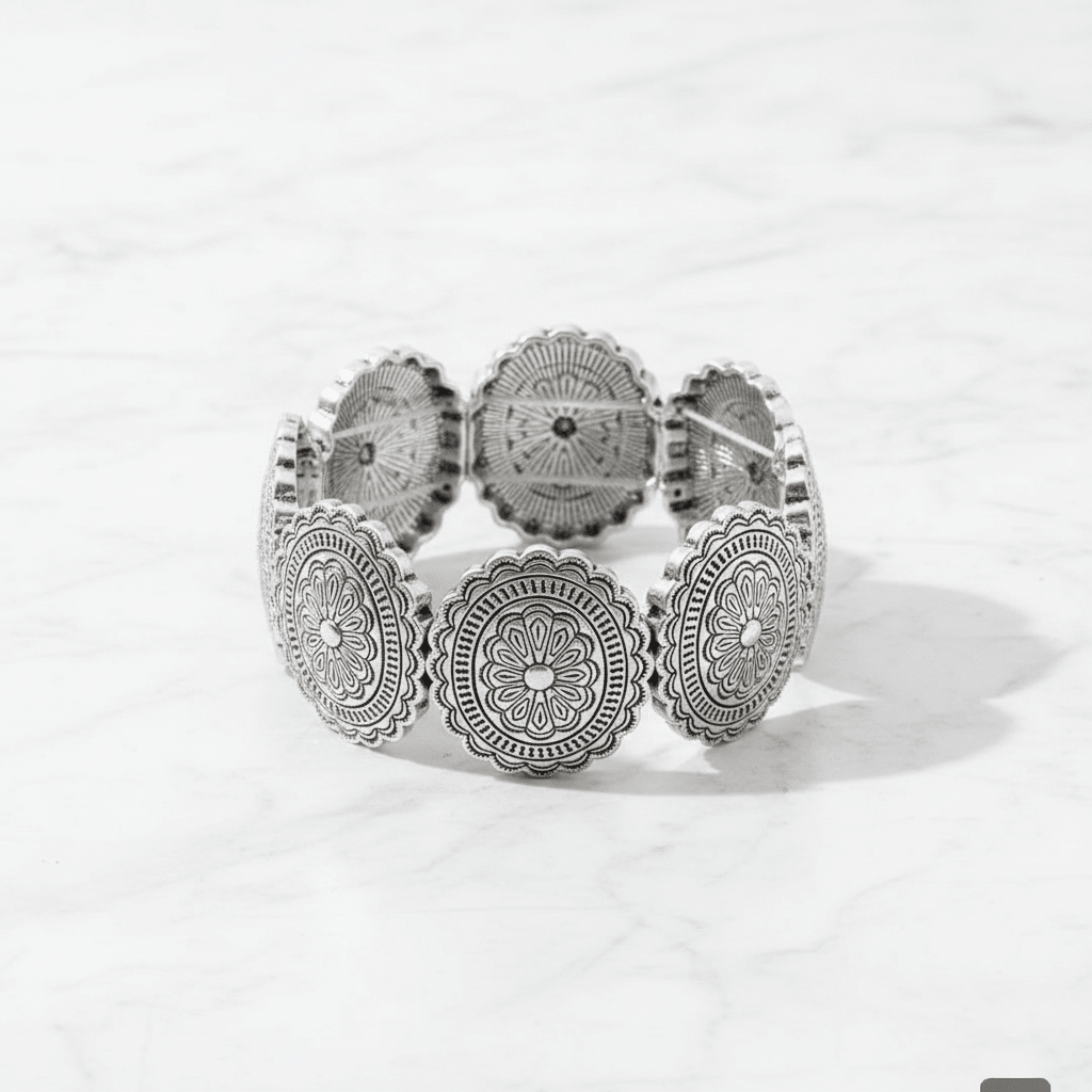 Silver Concho Disc Stretch Bracelet - Single Clean