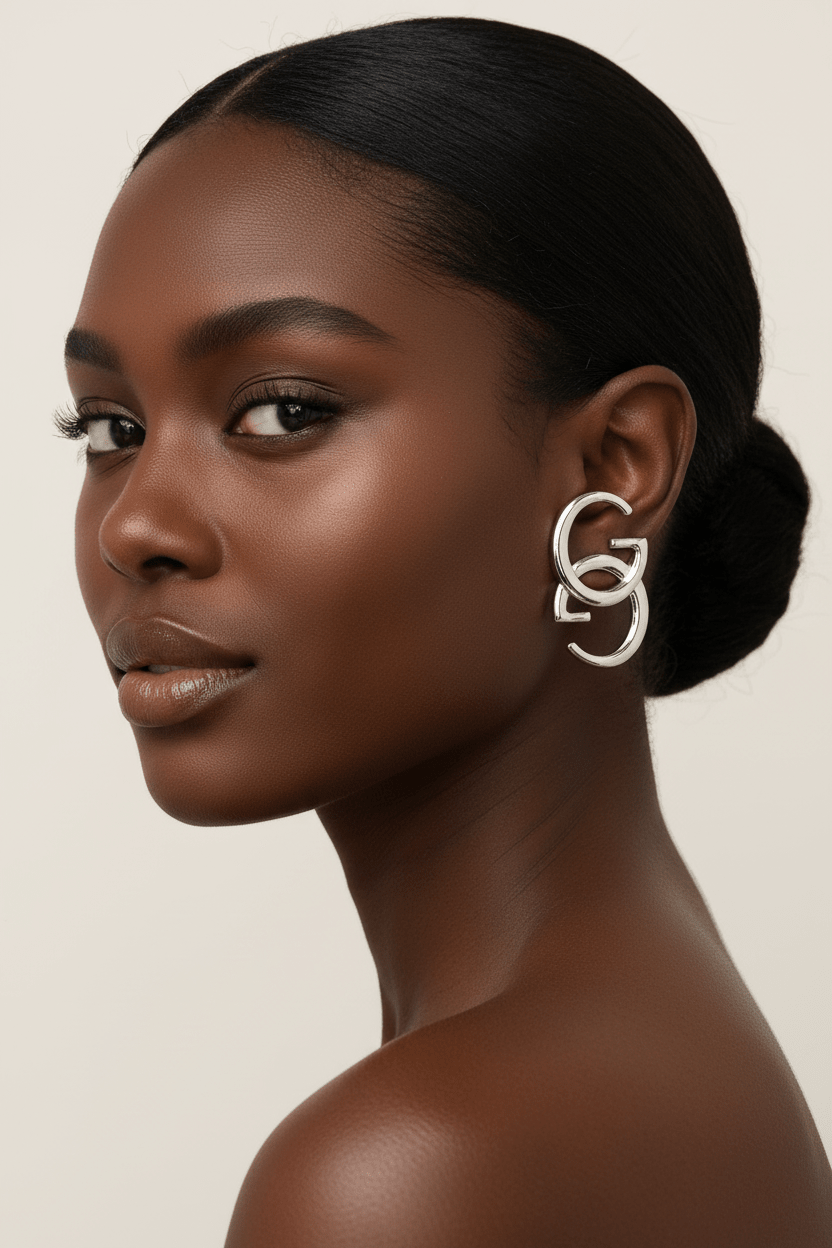 Silver Double-G Statement Stud Earrings - Model Shot